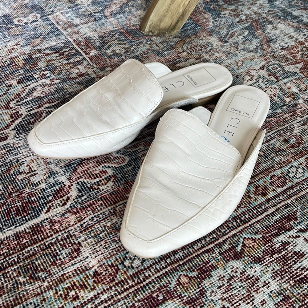 Dolce Vita Clear Harmony Croc Embossed Mule Slides White Sz 7.5
